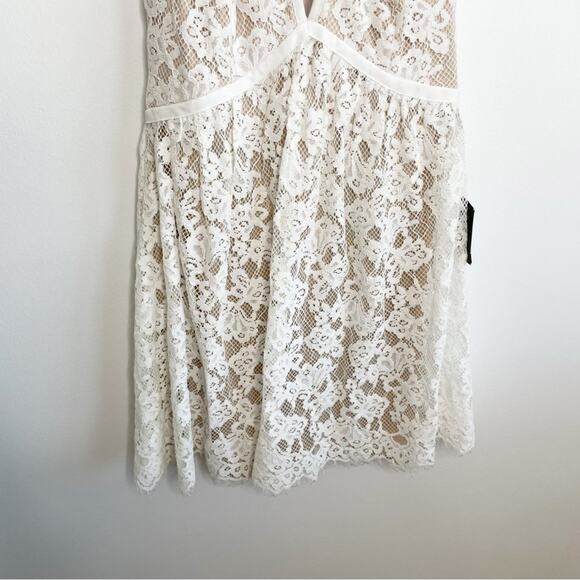 LULUS Absolutely In Love White Lace Short Sleeve Skater Dress Size Medium - Picture 3 of 10